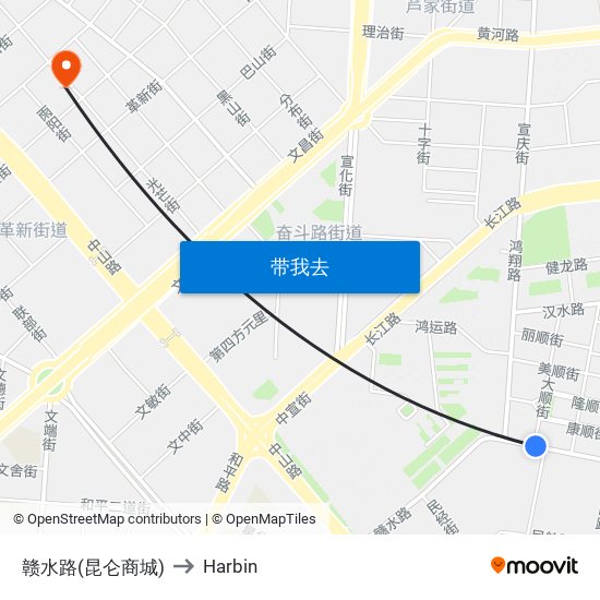 赣水路(昆仑商城) to Harbin map