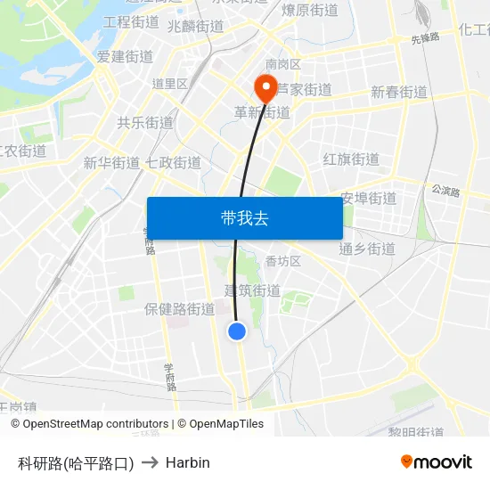 科研路(哈平路口) to Harbin map