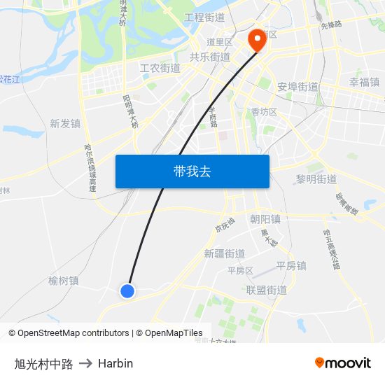 旭光村中路 to Harbin map