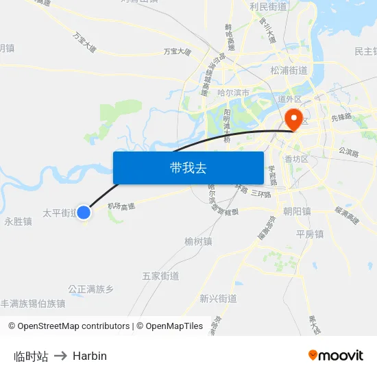 临时站 to Harbin map