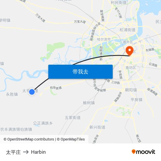 太平庄 to Harbin map