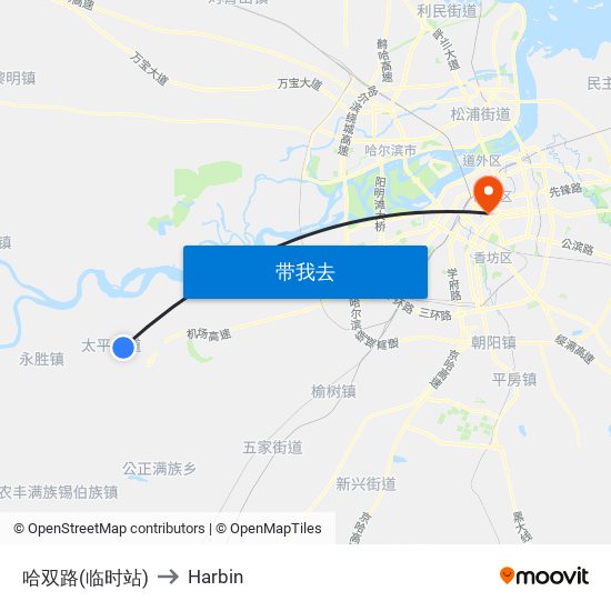 哈双路(临时站) to Harbin map