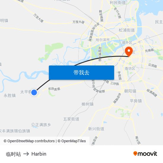 临时站 to Harbin map