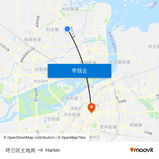 呼兰区土地局 to Harbin map