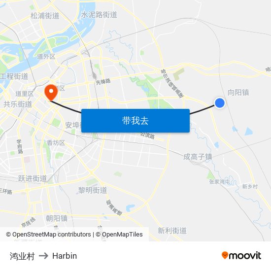 鸿业村 to Harbin map