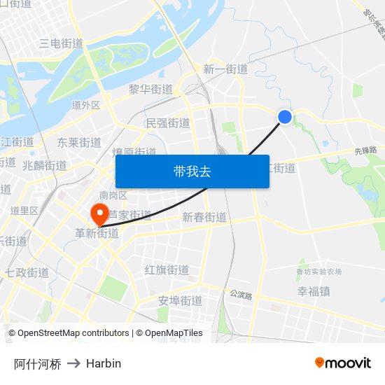 阿什河桥 to Harbin map