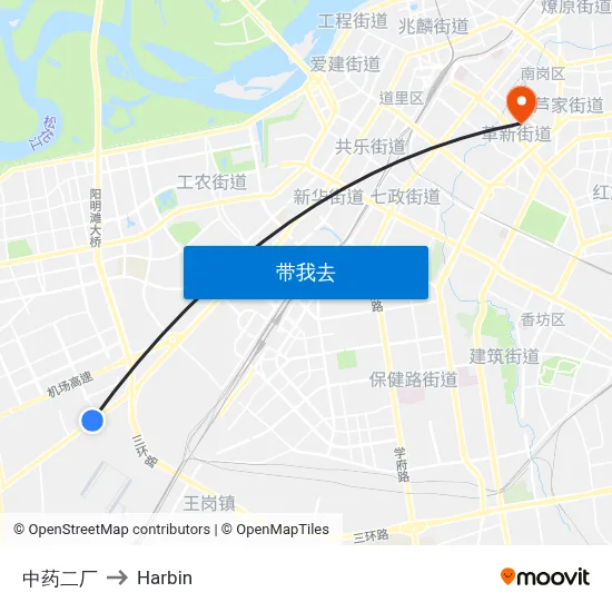 中药二厂 to Harbin map
