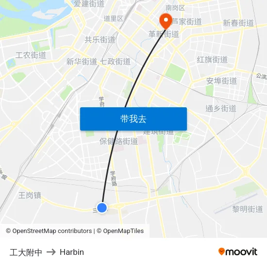 工大附中 to Harbin map