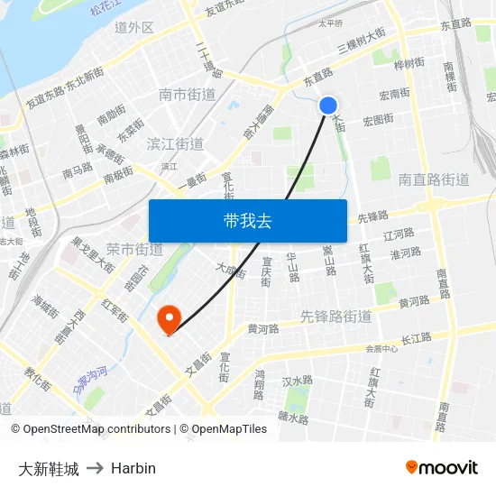 大新鞋城 to Harbin map