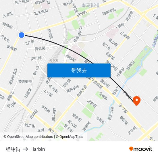 经纬街 to Harbin map