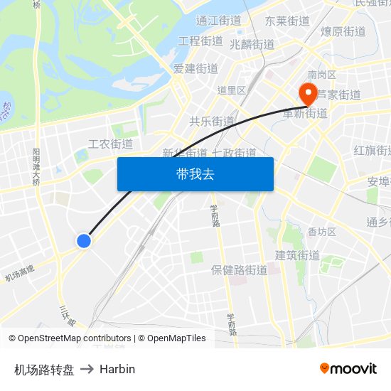 机场路转盘 to Harbin map