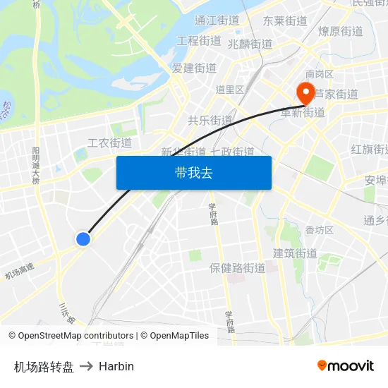 机场路转盘 to Harbin map