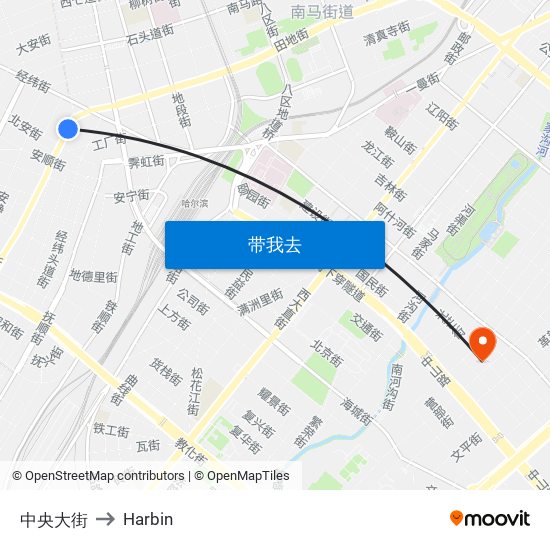 中央大街 to Harbin map
