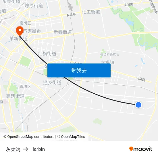 灰菜沟 to Harbin map