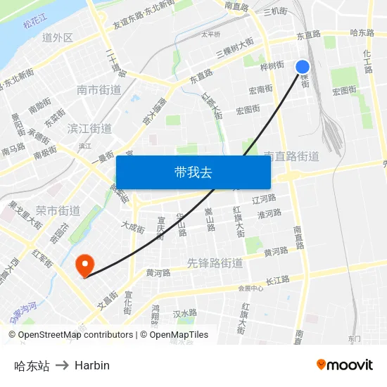 哈东站 to Harbin map
