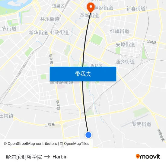 哈尔滨剑桥学院 to Harbin map