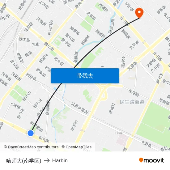 哈师大(南学区) to Harbin map