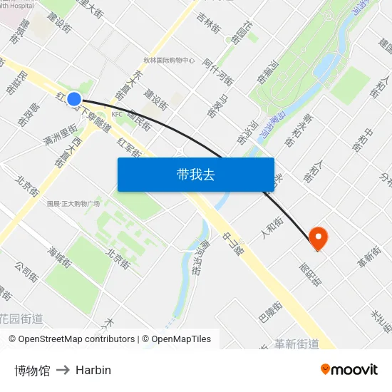 博物馆 to Harbin map