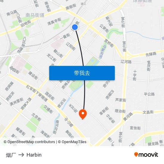 烟厂 to Harbin map