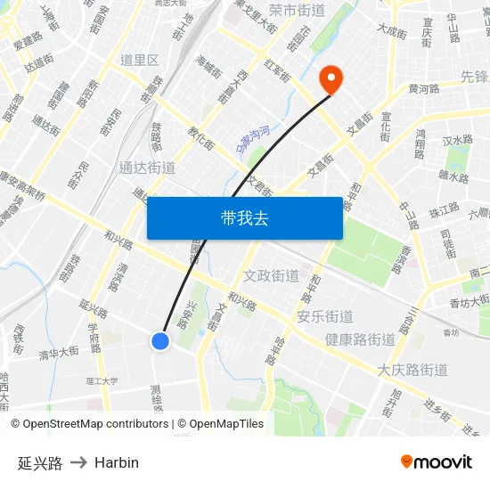 延兴路 to Harbin map