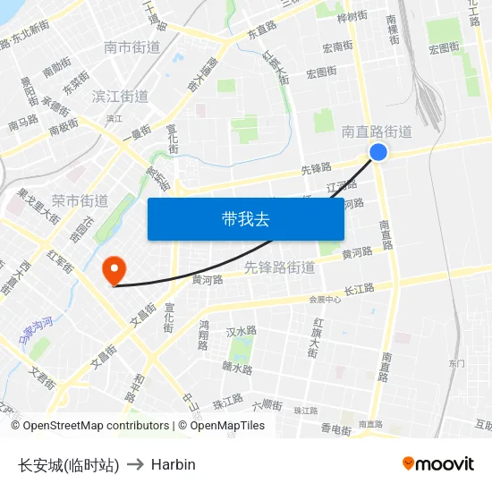 长安城(临时站) to Harbin map