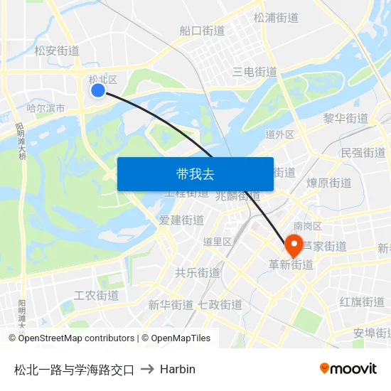 松北一路与学海路交口 to Harbin map