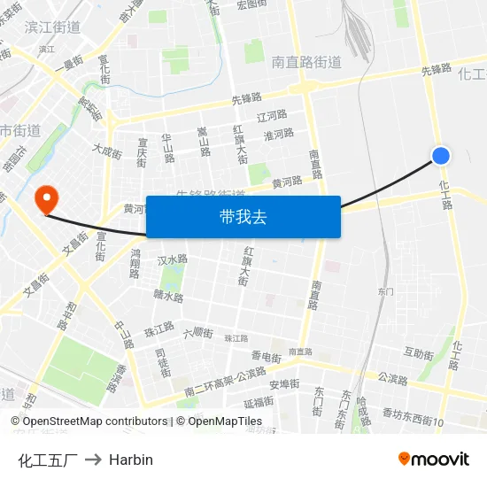 化工五厂 to Harbin map