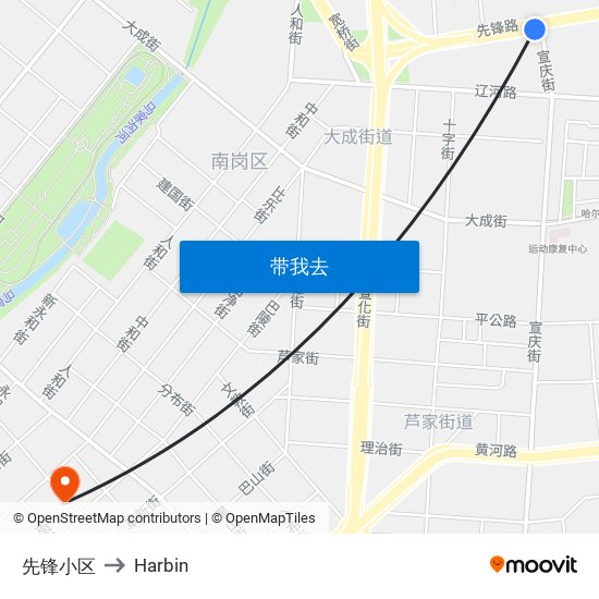 先锋小区 to Harbin map