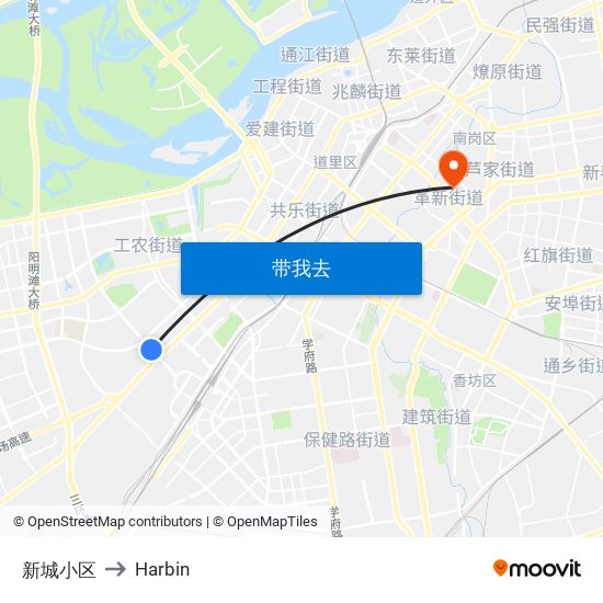 新城小区 to Harbin map