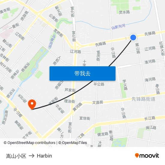 嵩山小区 to Harbin map