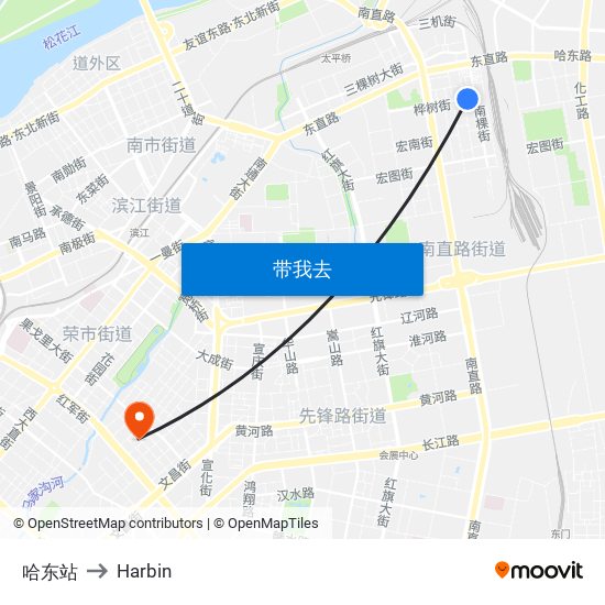 哈东站 to Harbin map