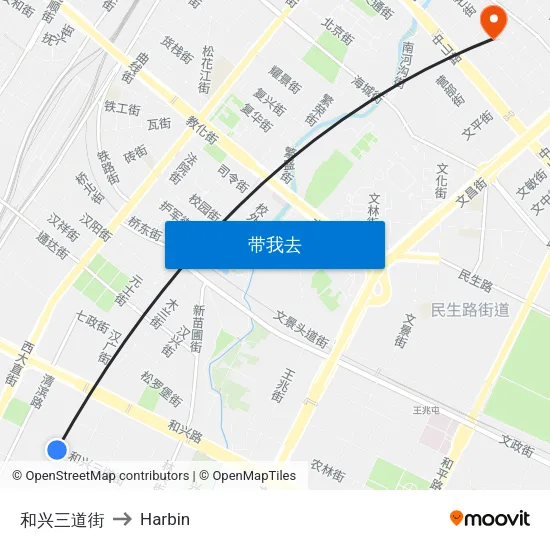 和兴三道街 to Harbin map