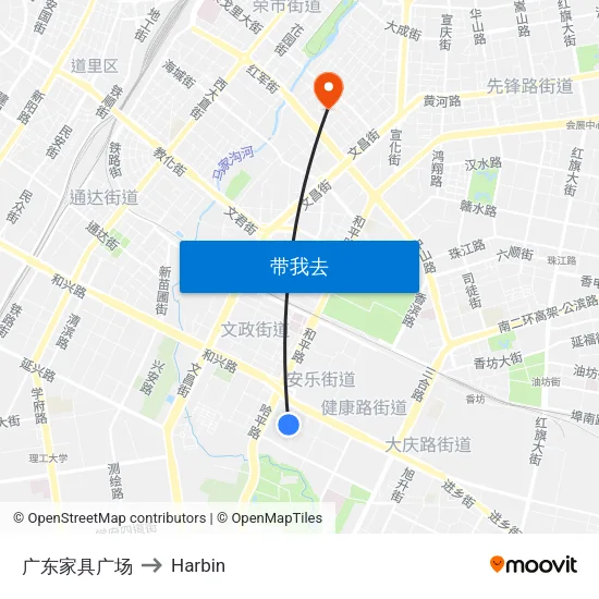 广东家具广场 to Harbin map