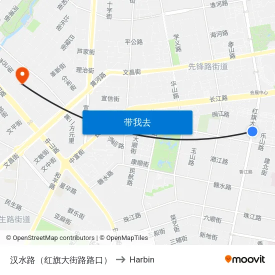 汉水路（红旗大街路路口） to Harbin map