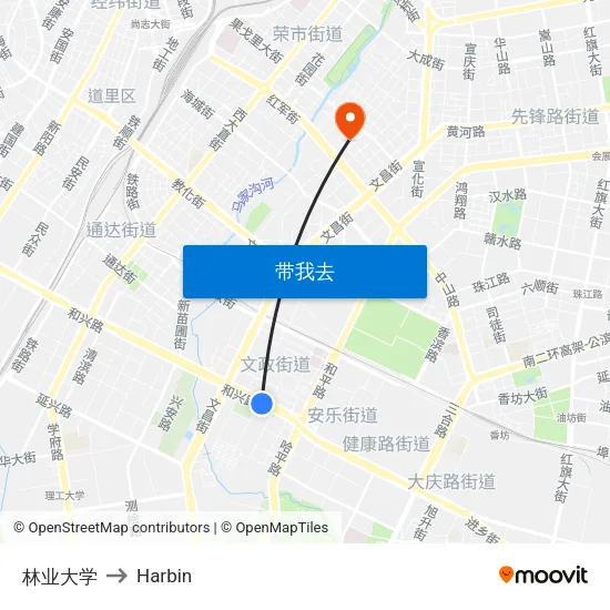 林业大学 to Harbin map