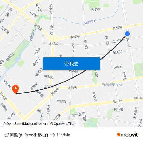 辽河路(红旗大街路口) to Harbin map