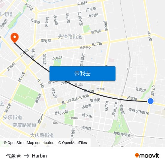 气象台 to Harbin map