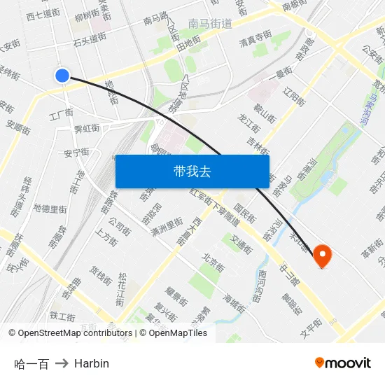哈一百 to Harbin map