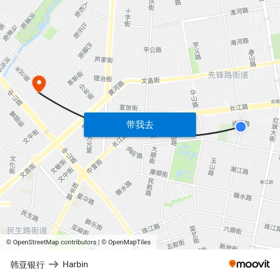 韩亚银行 to Harbin map