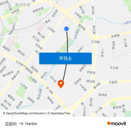 花园街 to Harbin map