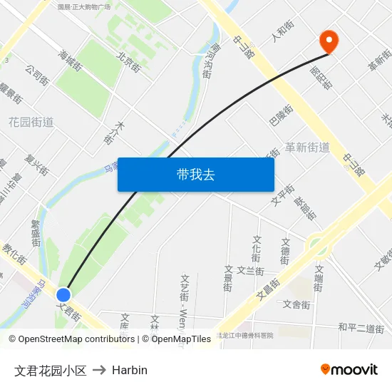 文君花园小区 to Harbin map