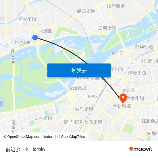 前进乡 to Harbin map