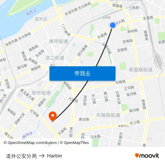 道外公安分局 to Harbin map