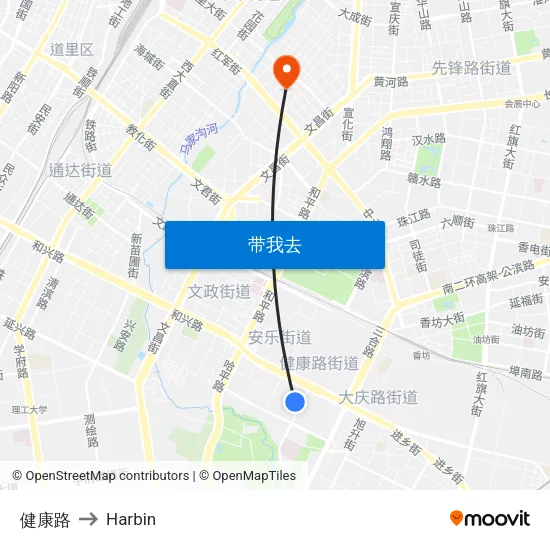 健康路 to Harbin map