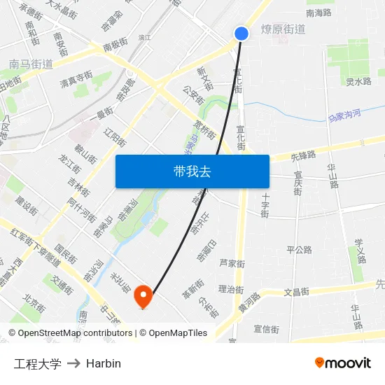 工程大学 to Harbin map