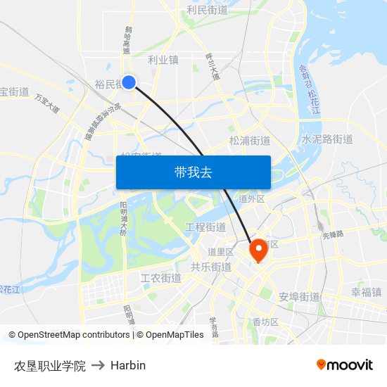 农垦职业学院 to Harbin map