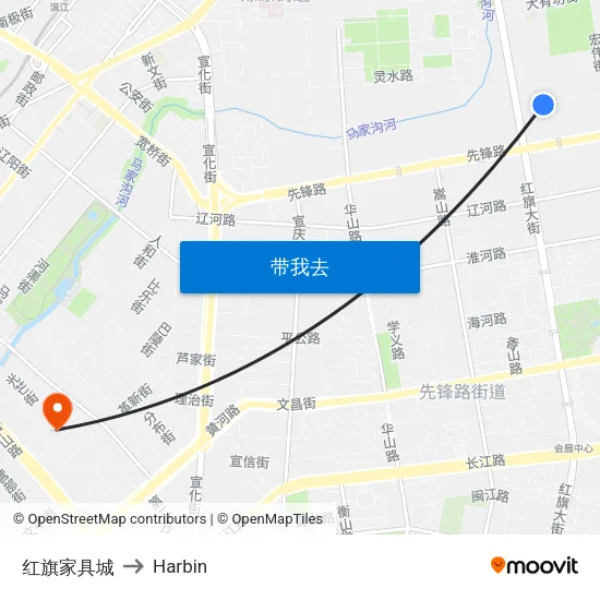 红旗家具城 to Harbin map