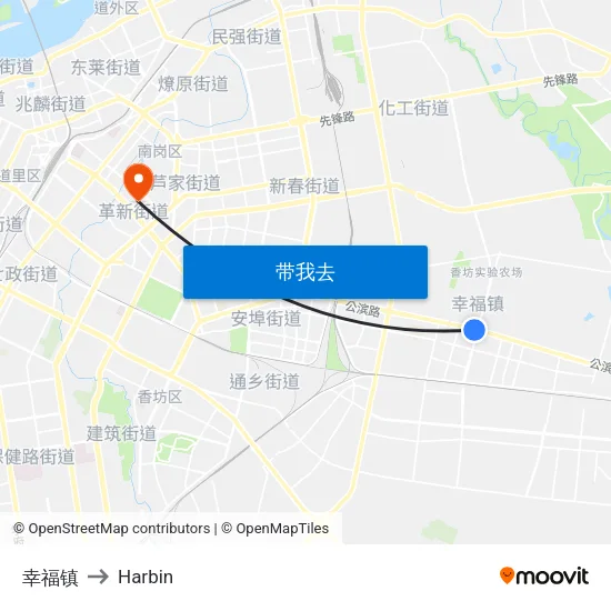幸福镇 to Harbin map