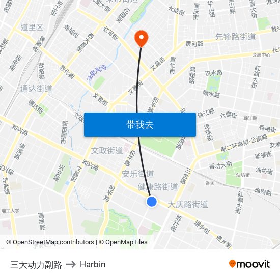 三大动力副路 to Harbin map