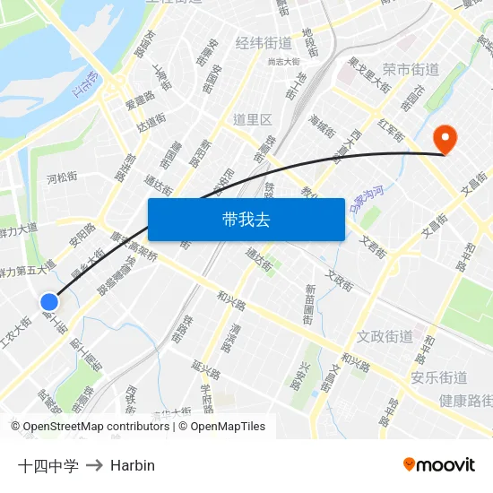 十四中学 to Harbin map